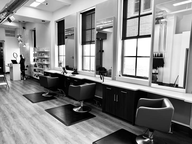Salon interior with professional styling stations