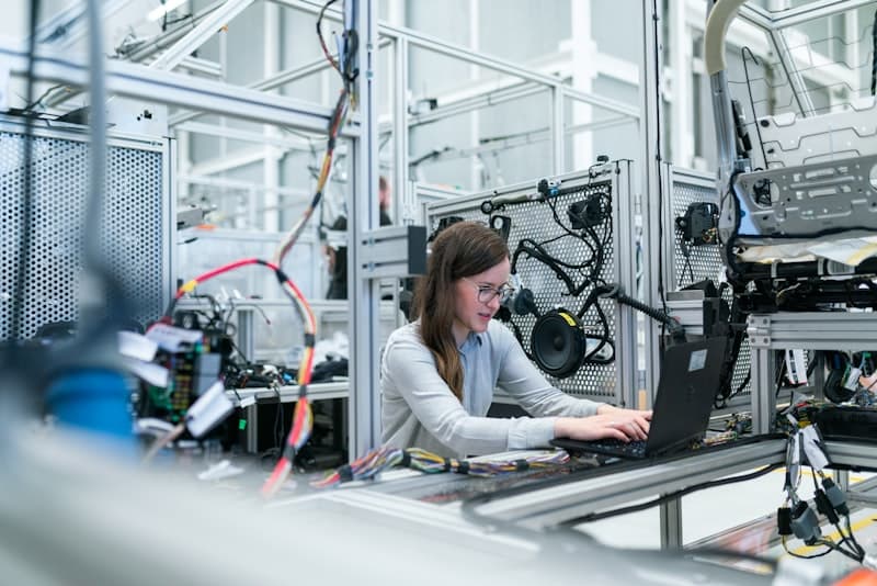Factory floor with industrial production line and machinery